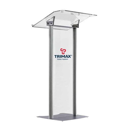 Pupitru pentru conferinte si evenimente cu picioare din profil aluminiu si plexic transparent