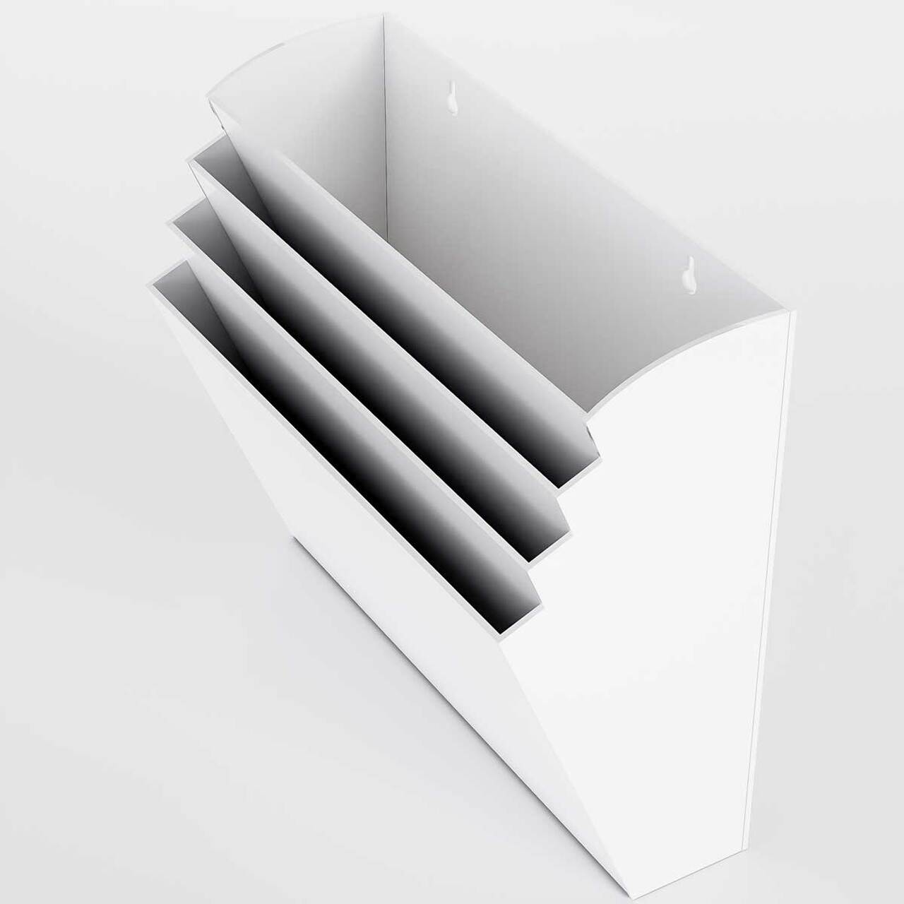 Suport de perete pentru broșuri, alb, cu 4 buzunare format A4( 210x297mm), landscape.