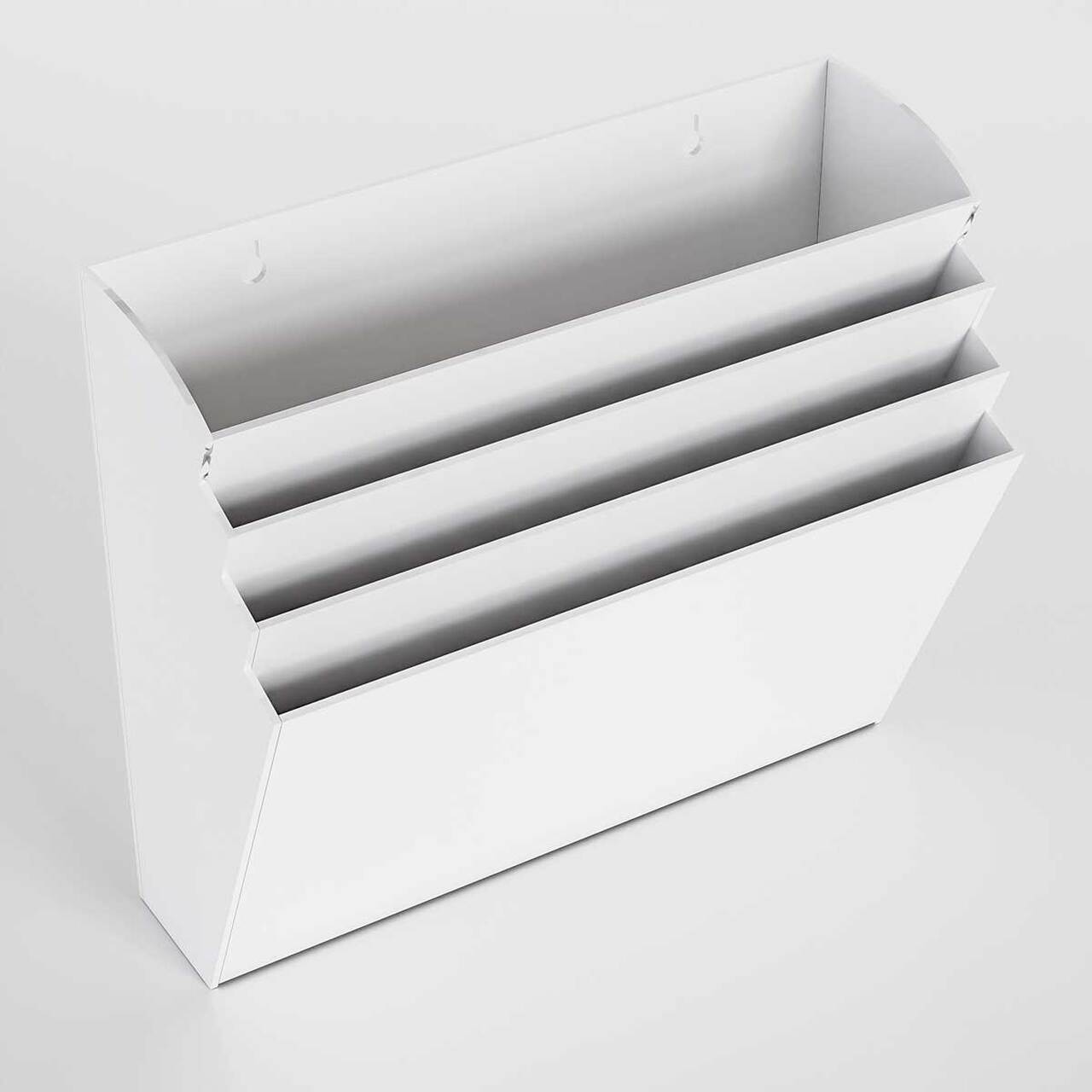 Suport de perete pentru broșuri, alb, cu 4 buzunare format A4( 210x297mm), landscape.