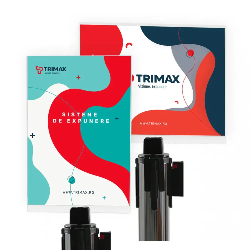 Header acrylic A4 pentru stalp delimitare cu banda retractabila-trimax