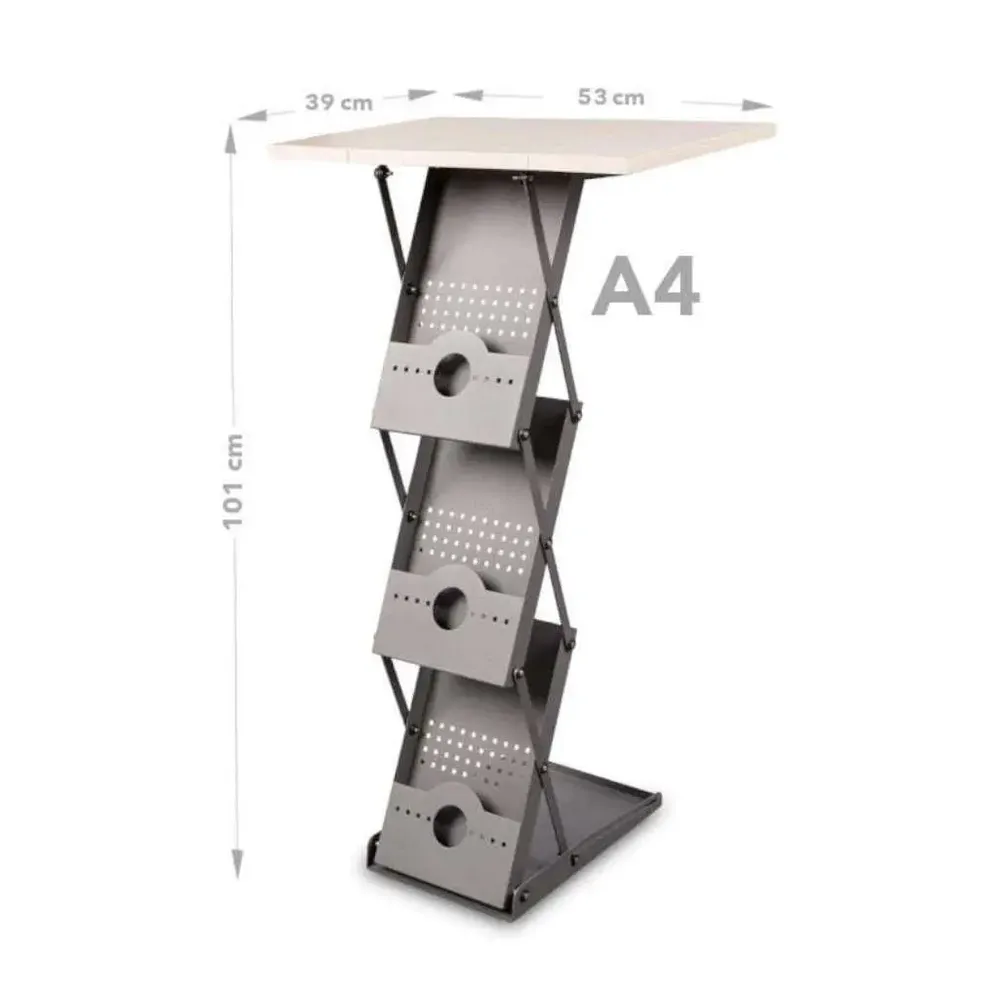 Info desk pliabil cu 3 buzunare A4 pentru expunere reviste, brosuri, cataloage 2 in 1-trimax