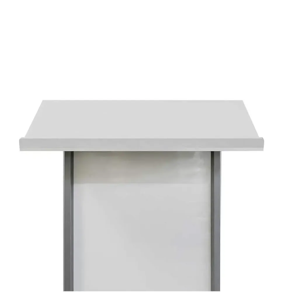 Pupitru pentru conferinte si evenimente cu picioare din profil de aluminiu semioval si plexic alb-trimax