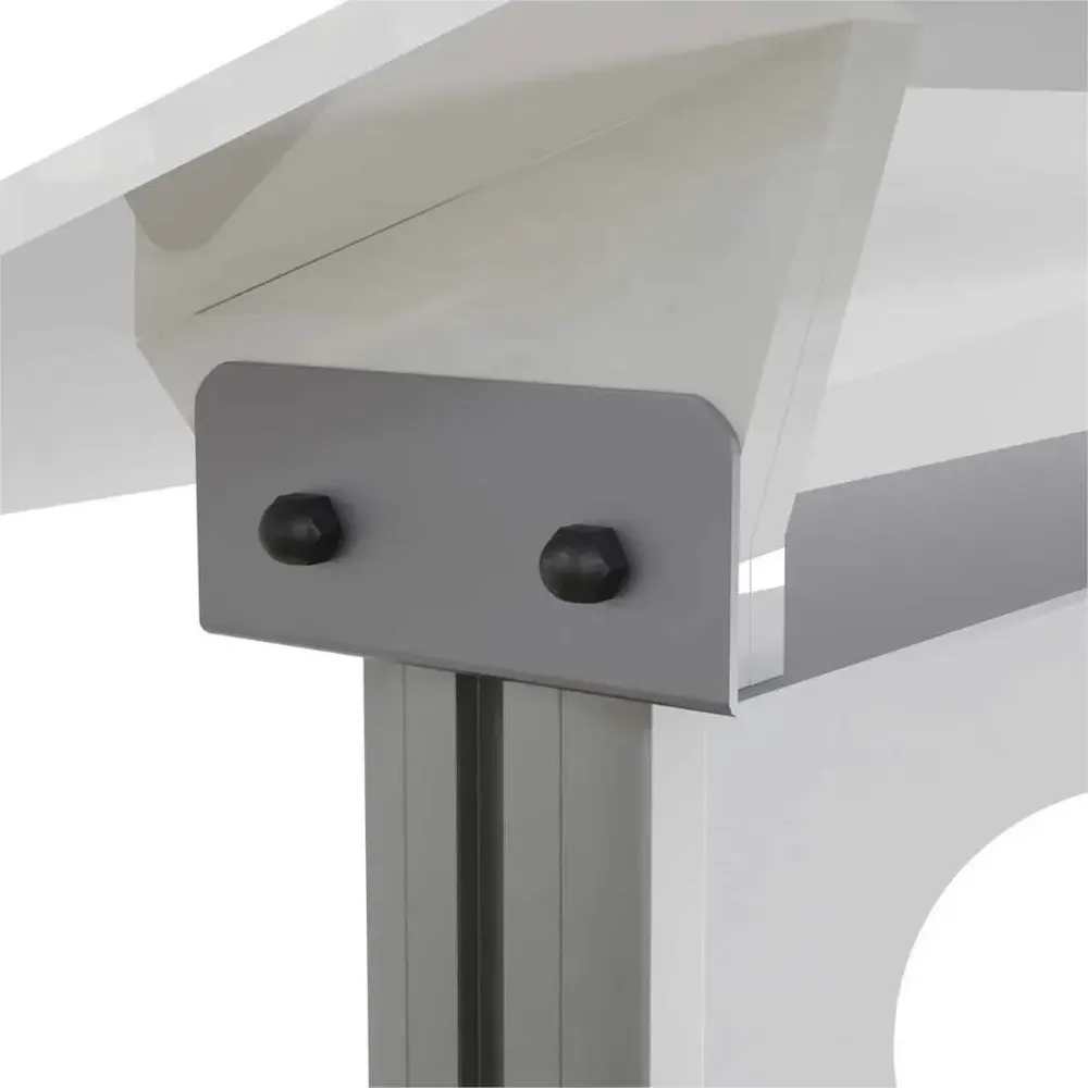 Pupitru pentru conferinte si evenimente cu picioare din profil de aluminiu semioval si plexic alb-trimax