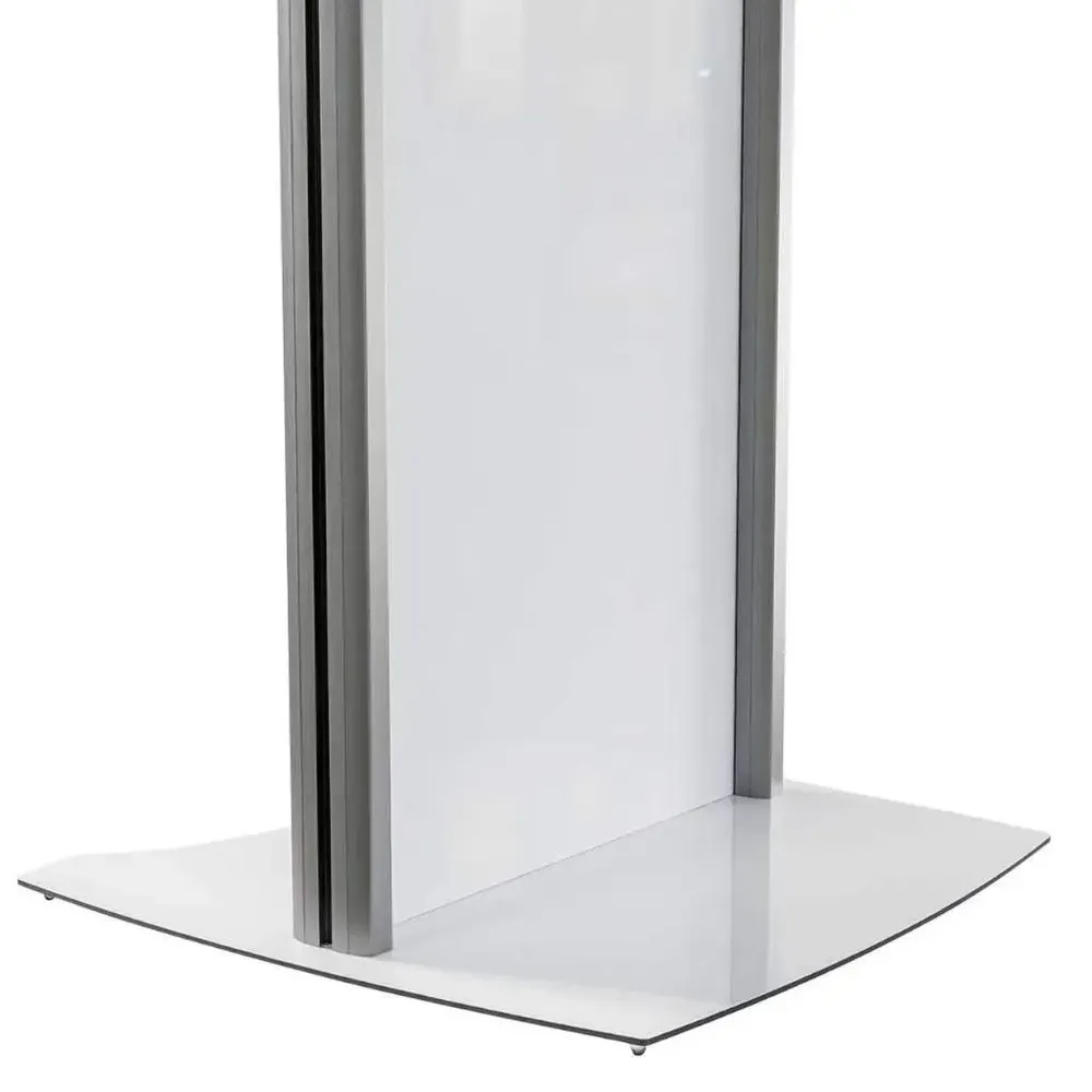 Pupitru pentru conferinte si evenimente cu picioare din profil de aluminiu semioval si plexic alb-trimax