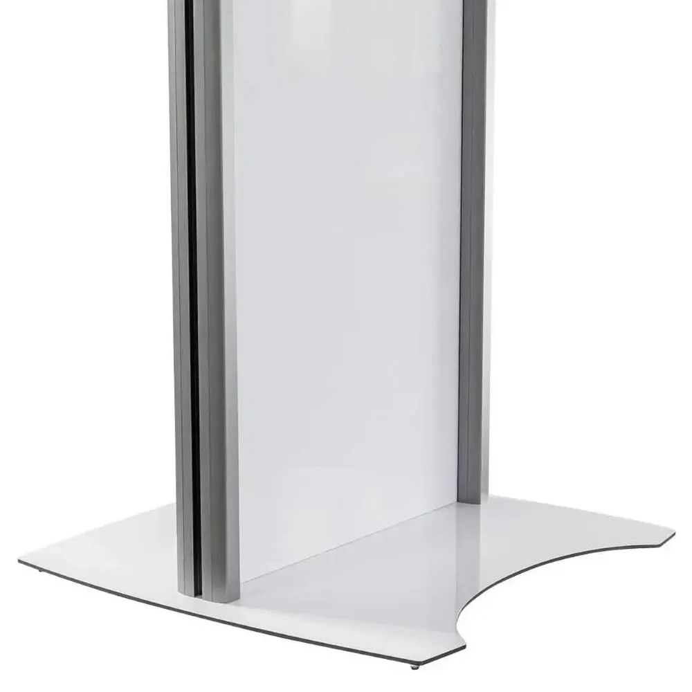 Pupitru pentru conferinte si evenimente cu picioare din profil de aluminiu semioval si plexic alb-trimax