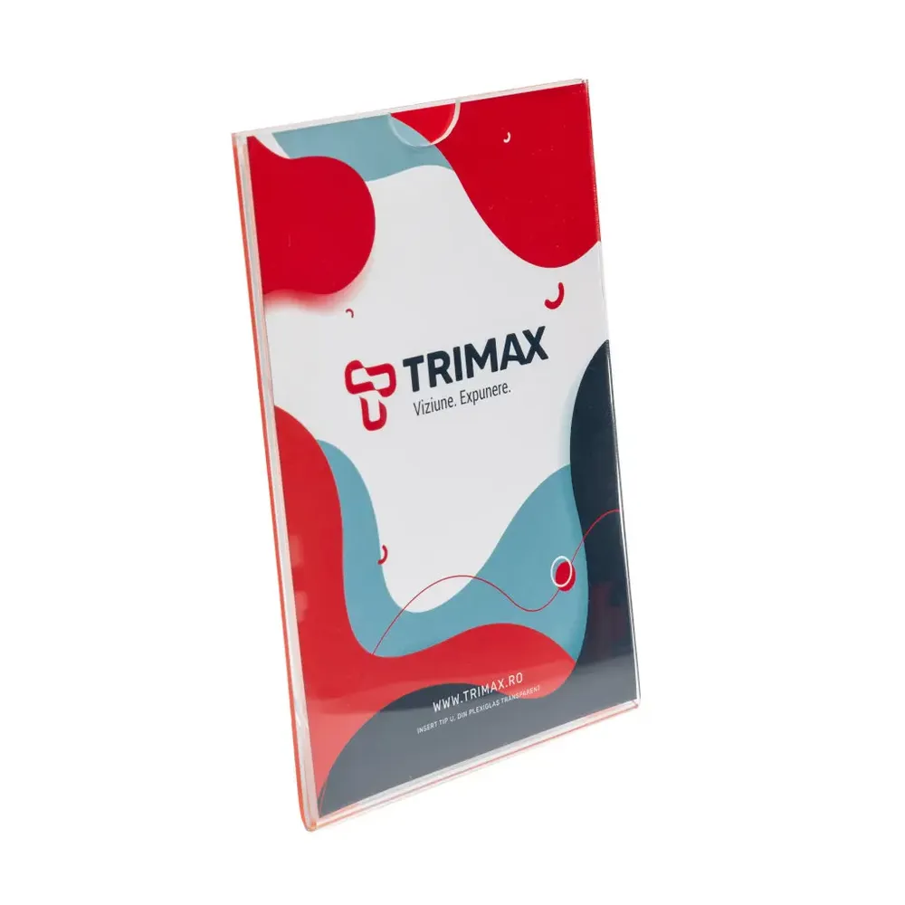 Sistem de afisare din plexiglas transparent, insert tip U-trimax