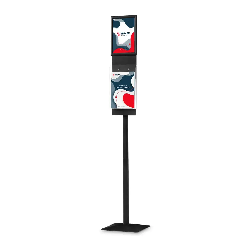 Stand informativ cu rama click si buzunar A4 pentru cataloage, brosuri, reviste-trimax
