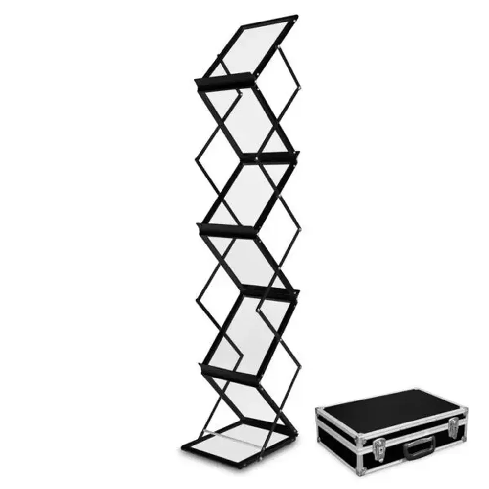 Suport brosuri Zig-Zag Negru, Pliabil, pentru Evenimente + Geantă Transport Cadou-trimax