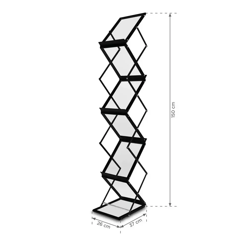 Suport brosuri Zig-Zag Negru, Pliabil, pentru Evenimente + Geantă Transport Cadou-trimax