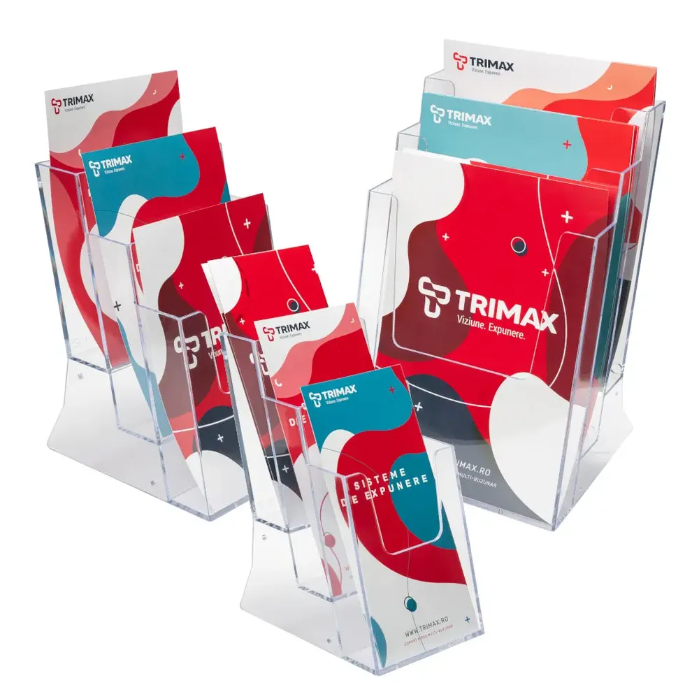 Suport flyere si pliante pentru birou cu 3 buzunare-trimax