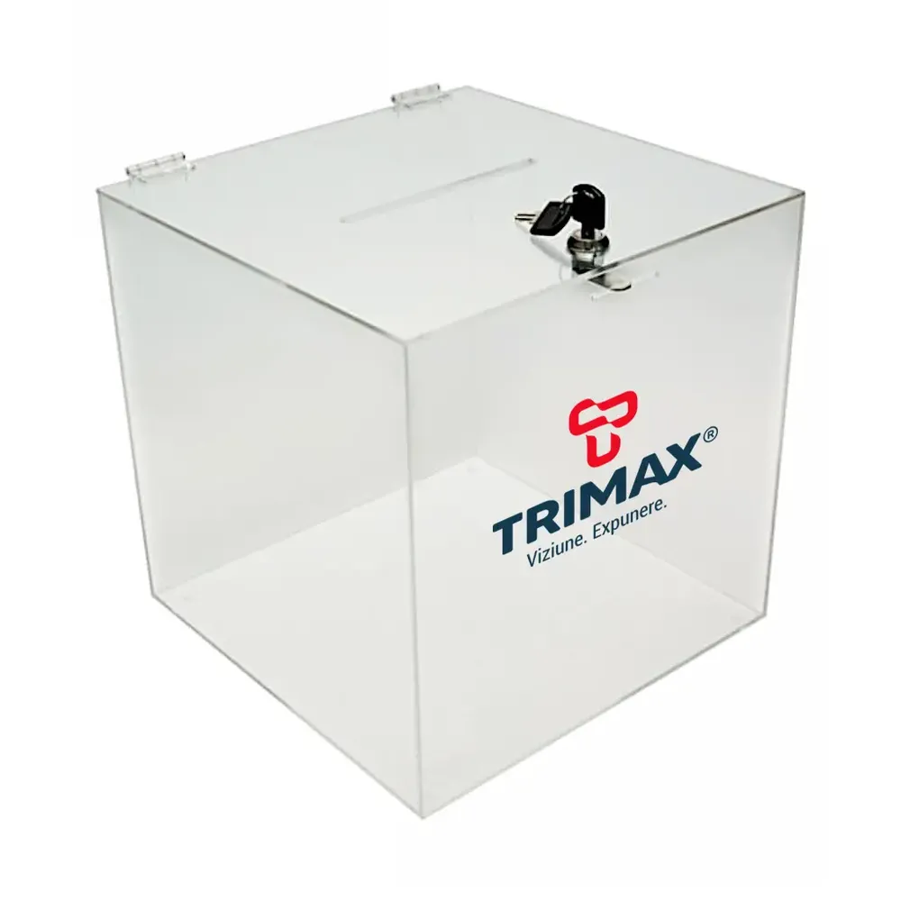 Urna transparenta din plexiglass pentru sugestii sau donatii-trimax