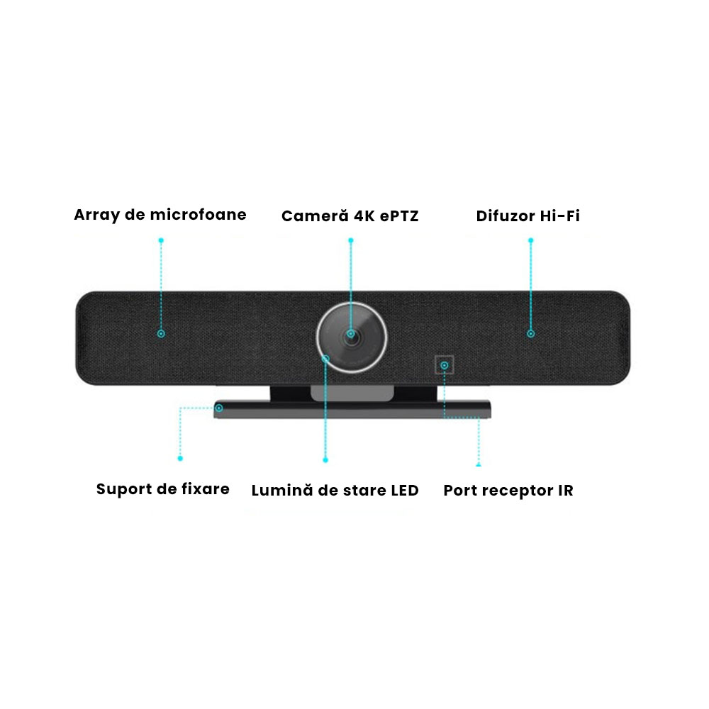 Sistem videoconferinta pentru sali medii si mari, WDI-TB5W, 4K Ai Facetracking, Speaker, Mics, DSP, 10m pick up range